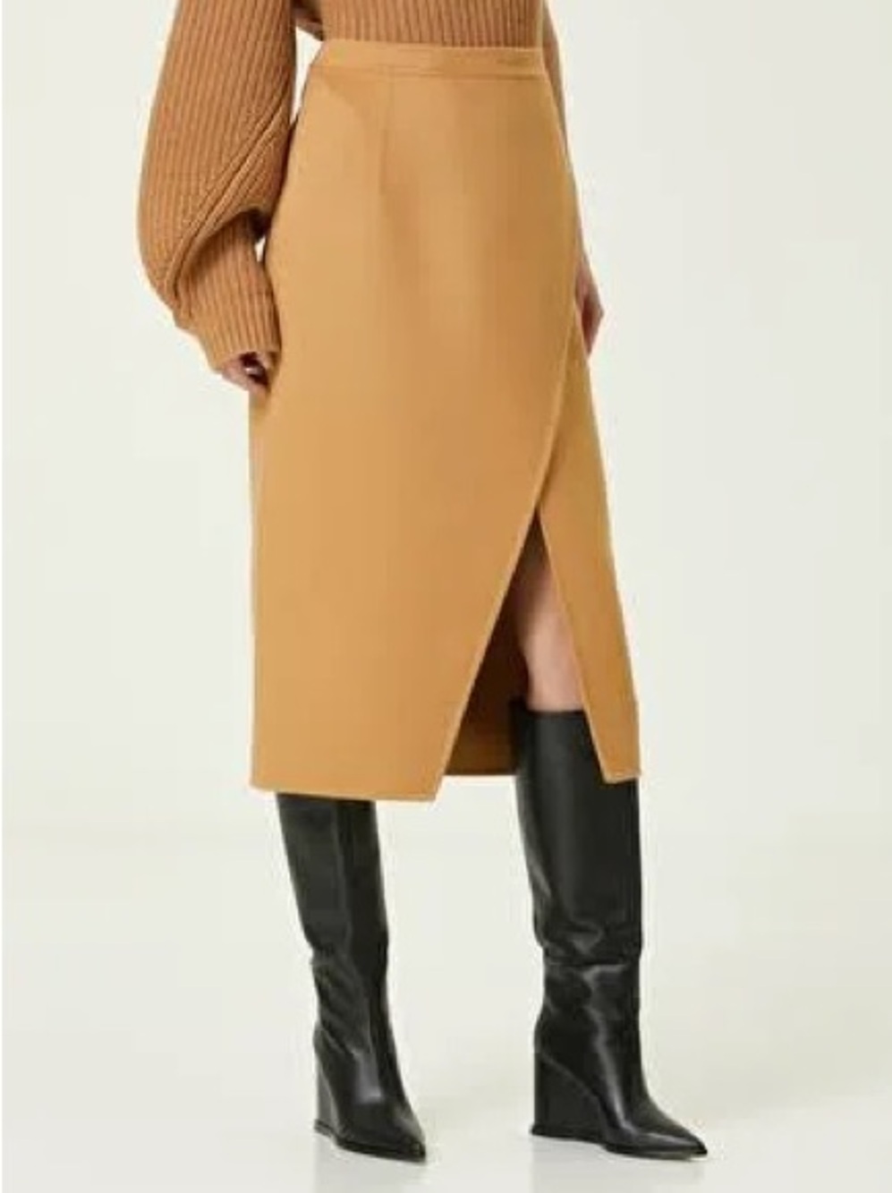 NWT Michael Kors Collection Double Face Cashgora Scissor Skirt Camel 6